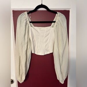 Urban Outfitters White Ribbed Peasant Top